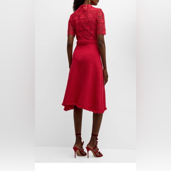 Oscar de la Renta NWT Short-Sleeve Gardenia Guipure And Tweed Midi Dress - Picture 4 of 13